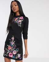 Thumbnail for your product : ASOS DESIGN DESIGN high neck embroidered mini dress in black
