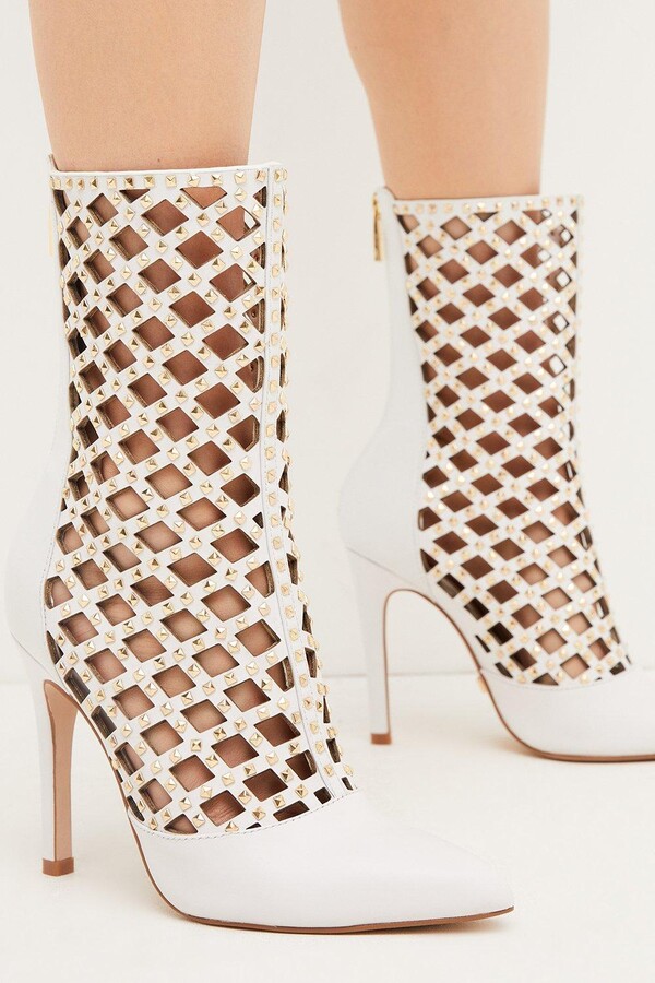 Karen Millen Leather Studded Caged Ankle Boot ShopStyle