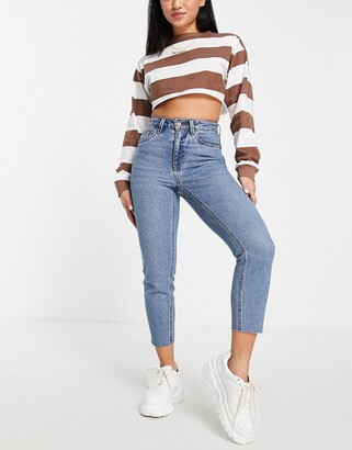 Vero Moda Petite Brenda straight leg jeans in mid blue - ShopStyle