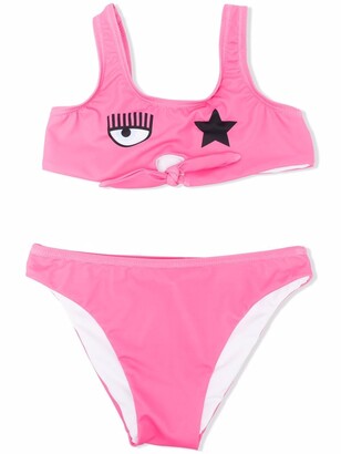 Farfetch Girls Sport & Swimwear Swimwear Bikinis Bikini Sets Pink Metallic-effect logo-print bikini set 