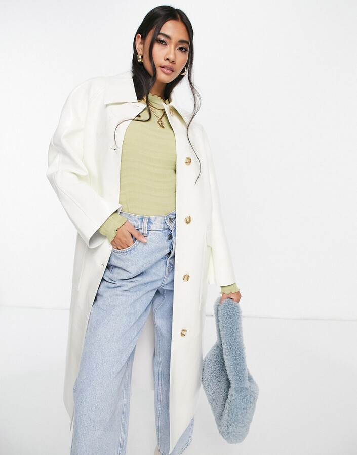 Topshop vinyl trench coat in white - ShopStyle