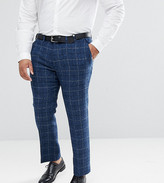 Thumbnail for your product : Asos Design ASOS PLUS Slim Suit Trousers in 100% Wool Harris Tweed Herringbone In Blue Check