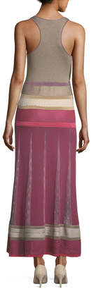Agnona Sleeveless Mixed-Knit Maxi Dress
