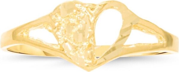 Floreo10kYellowGold7mmThinHalfOpenNuggetHeartFiligreeRingSize8