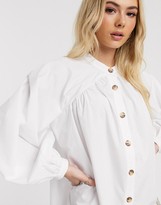 Thumbnail for your product : ASOS DESIGN mini cotton trapeze dress with button through in white