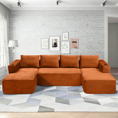Latitude Run Enn Assembly FreeCorduroy Upholstery Sofa Cloud Sectional Couch with L-Shape Chaise
