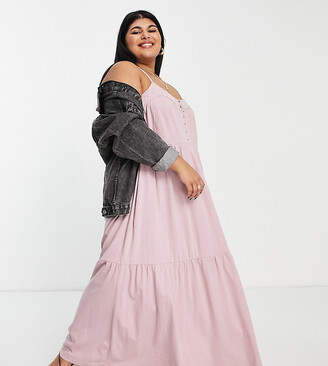 ASOS Curve ASOS DESIGN Curve tiered cami maxi dress with faux shell buttons in rose