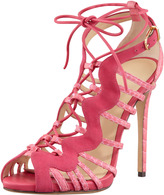 Thumbnail for your product : Alexandre Birman Swirl Suede-Python Strap Caged Bootie, Hortensia Rose