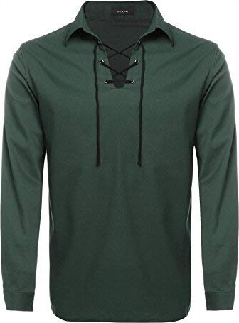 H HIGHLAND REDSTONE Jacobite Shirt For Men Scottish Ghillie Kilt Shirt Long Sleeve Lace Up Medieval Renaissance Pirates Shirt (as1, Alpha, M, Regular, Regular, Standard, Black