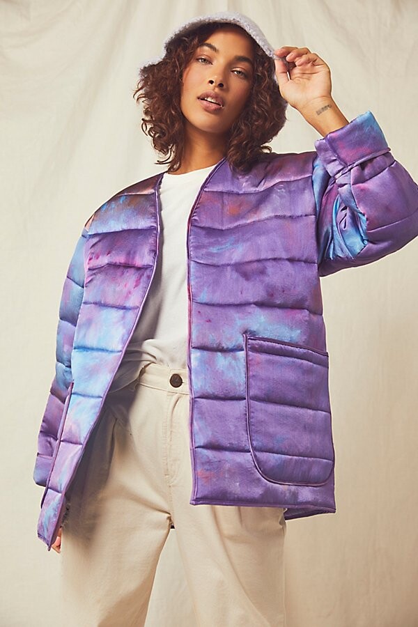 purple quilted jacket