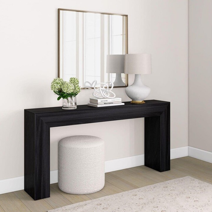 PLANK+BEAM Grande 66 in. Black Wirebrush Rectangle Wood Console Table