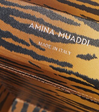 Amina Muaddi Gilda embellished tiger-print satin tote