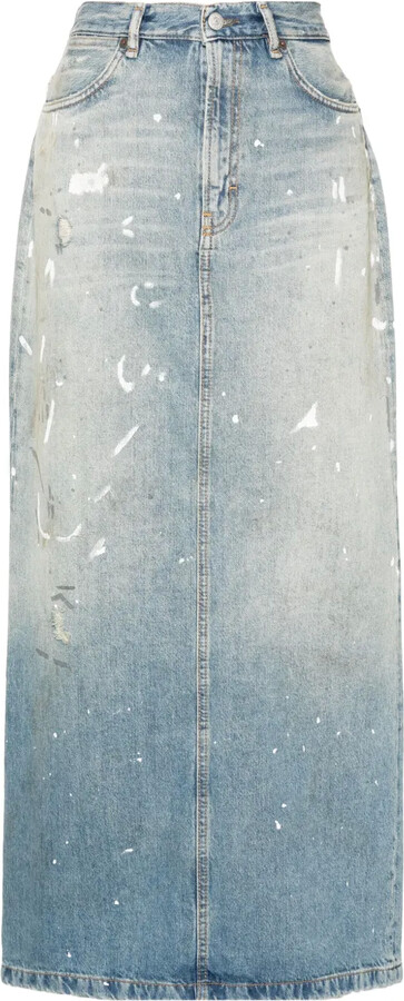 Acne Studios Paint-Splatter Denim Maxi Skirt
