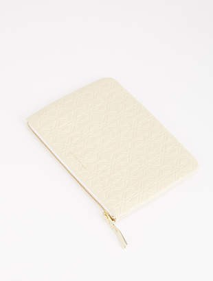 Embossed Leather Zip Pouch - Off White