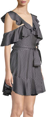 Zimmermann Painted Heart V-Neck Short Dress with Lace