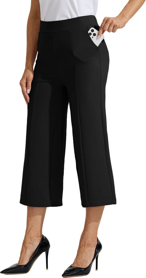 WILLIT Women's Capri Trousers Dress Yoga Pants Wide Leg Business Casual  Capris Work Trousers Stretch High Waisted 21 Inches - ShopStyle