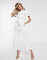 Thumbnail for your product : Morgan contrast stitch denim jumpsuit in white