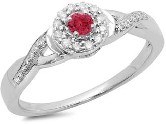 DazzlingRock Collection 0.25 Carat (ctw) 10K White Gold Ruby And White Diamond Bridal Halo Engagement Ring 1/4 CT (Size 7)
