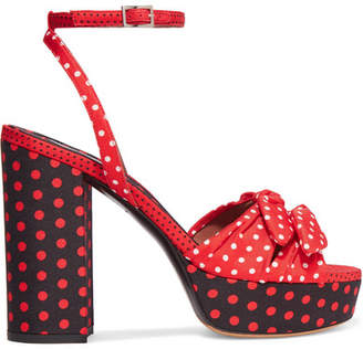 Tabitha Simmons Jodie Bow-embellished Polka-dot Twill Platform Sandals - Red