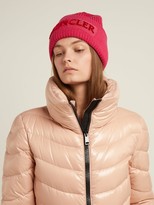 Thumbnail for your product : Moncler Velvet-logo Wool Beanie Hat - Pink