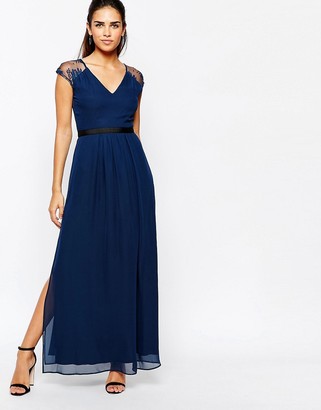 Elise Ryan Maxi Dress With Open Lace Back And Contrast Waistband