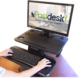Posidesk Sit-Stand Pedestal Desk With Wireless Charger 25 Inch - Black