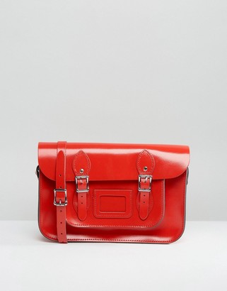 Leather Satchel Company 12.5 Inch Satchel in Patent Rosy Red