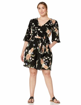 Gabby Skye Womens Plus Size 3//4 Sleeve V-Neck Printed Midi A-line Dress