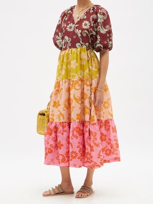 ALÉMAIS Alémais - Luis Floral-print Tiered Ramie Midi Dress - Multi