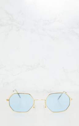 PrettyLittleThing Blue Hexagon Retro Sunglasses