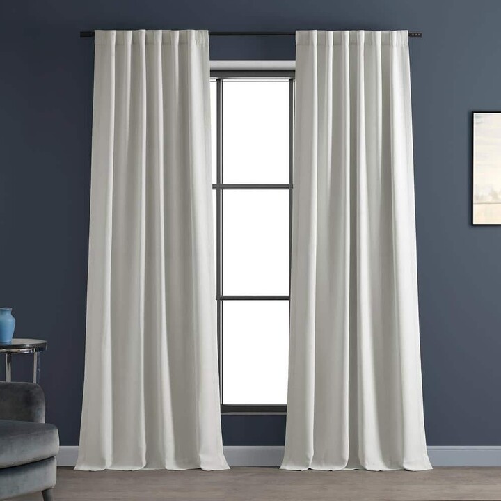 Exclusive Fabrics & Furnishings Chalk Off White Textured Bellino Room Darkening Curtain-50 in. W x 84 in. L Rod pocket with Back Tab Single Window Panel