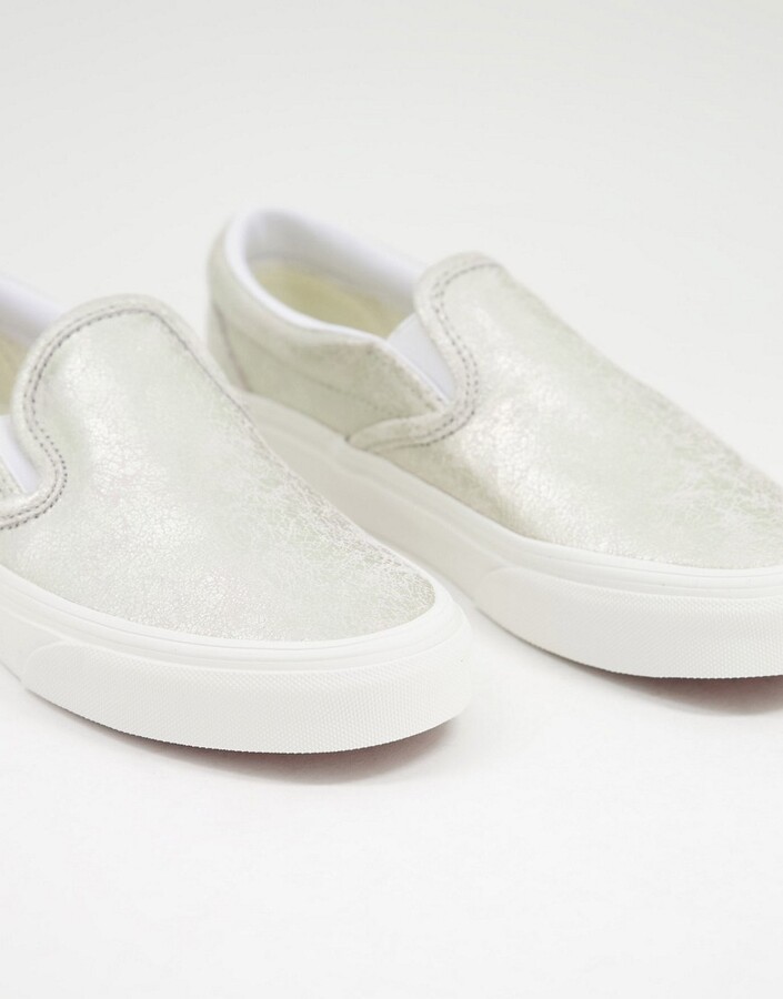 Vans Classic Slip-On Cracked Leather sneakers in silver - ShopStyle