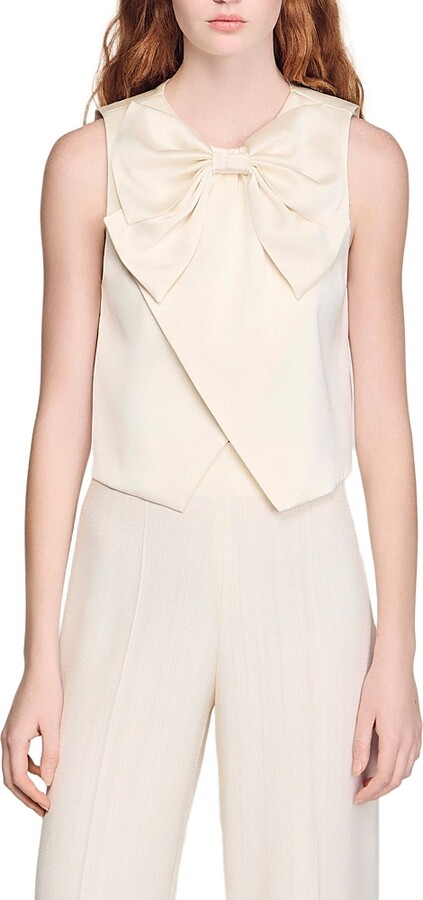 Sandro Satin Bow Crop Top