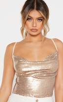 Thumbnail for your product : PrettyLittleThing Gold Sequin Tie Back Crop Top
