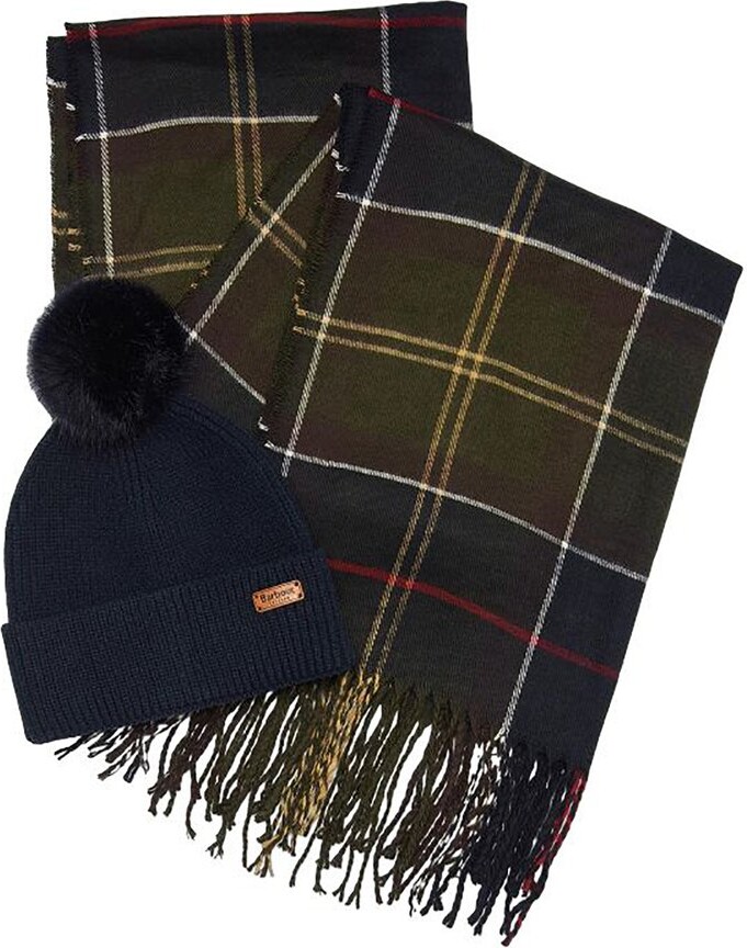 Barbour Tartan Scarf & Knitted Beanie Set