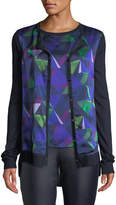 Thumbnail for your product : St. John Jersey Knit Cardigan w/ Geo-Print Silk Front