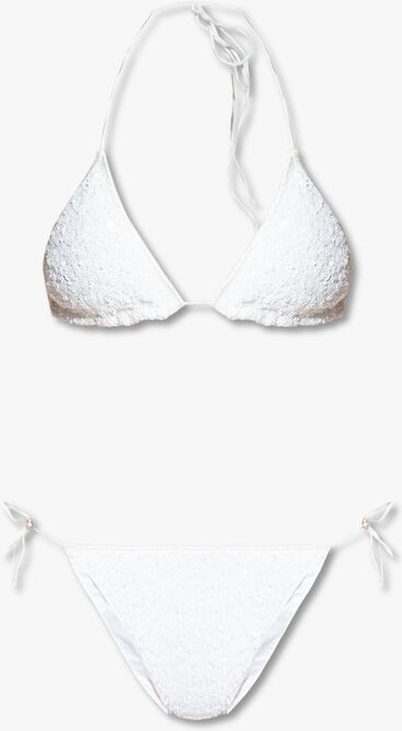 white sequin bikini top