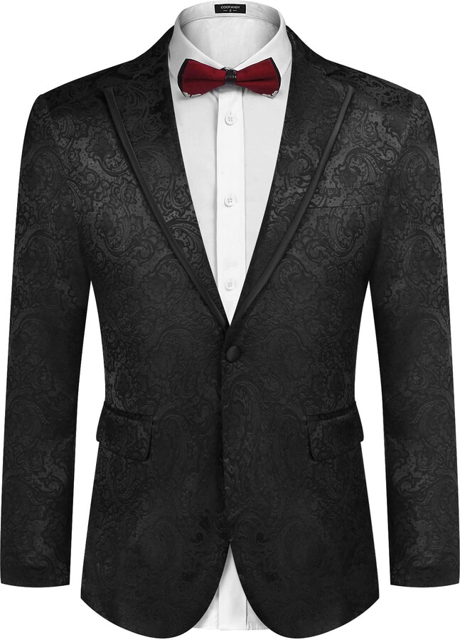 Coofandy Men's Floral Suit Jacket Embroidered Wedding Blazer Party