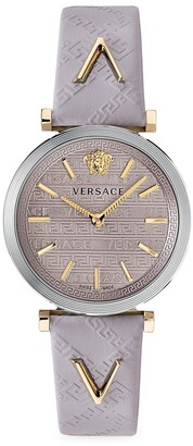 Versace V-Twist Stainless Steel Leather Strap Watch - ShopStyle
