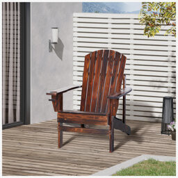 Highland Dunes Outsunny Wooden Adirondack Chair, Outdoor Patio Lawn Chair with Cup Holder, Weather Resistant Lawn Furniture, Classic Lounge for Deck, Garden, Backyar