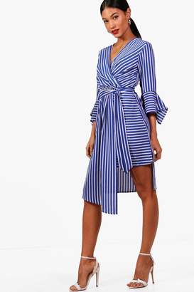 boohoo Wrap Front Contrast Stripe Midi Dress