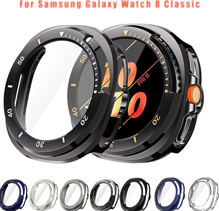 OAKCHARM Case for Samsung Galaxy Watch 8 Classic Accessories Tempered Glass Screen Protector Bumper Galaxy Watch 8 Classic 46mm PC Cover