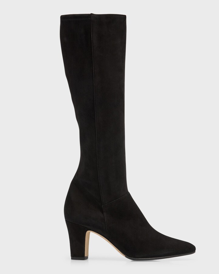 Manolo Blahnik Pitana Suede Block-Heel Knee Boots