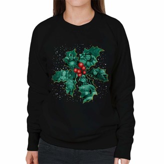 Marvel Christmas Avengers in Festive Holly Montage Women's Sweatshirt Black