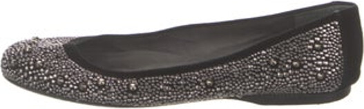Stuart Weitzman Suede Ballet Flats Black Semi-Pointed Toes with Studded Accents Includes Dust Bag Designer