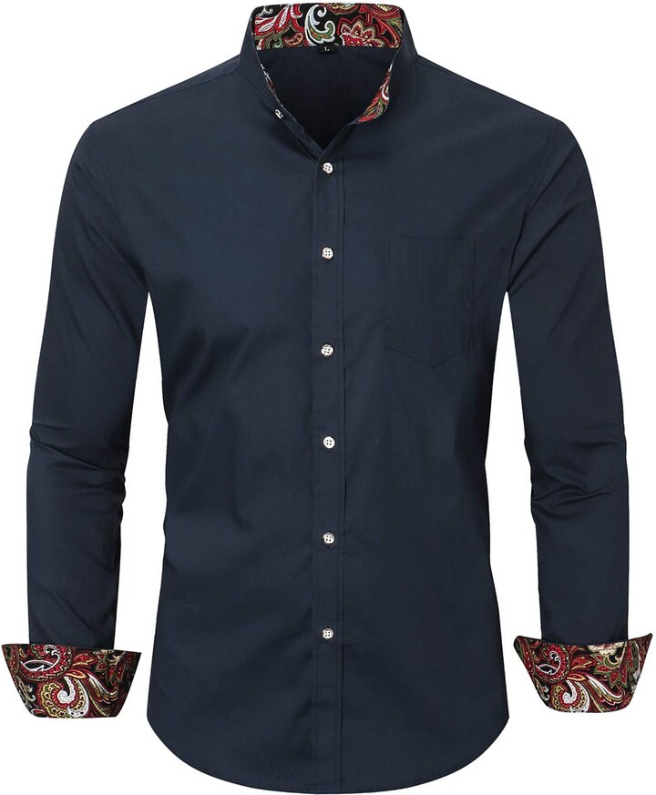Dioufond Grandad Shirts for Men Long Sleeve Mandarin Collar Shirt Mens ...