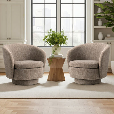 Latitude Run Set Of 2 Modern Linen Swivel Barrel Accent Chairs