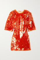 Thumbnail for your product : Rotate by Birger Christensen + Net Sustain Jasy Open-back Sequined Stretch Recycled-tulle Mini Dress - Red