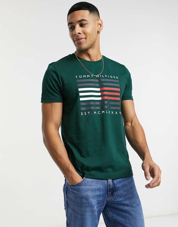 Tommy Hilfiger flag lines logo t-shirt in green - ShopStyle