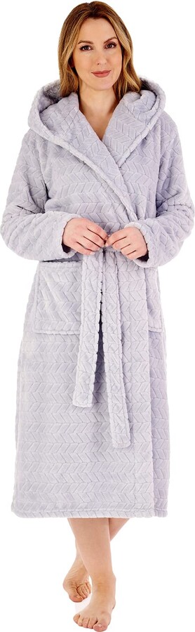 ladies grey hooded dressing gown